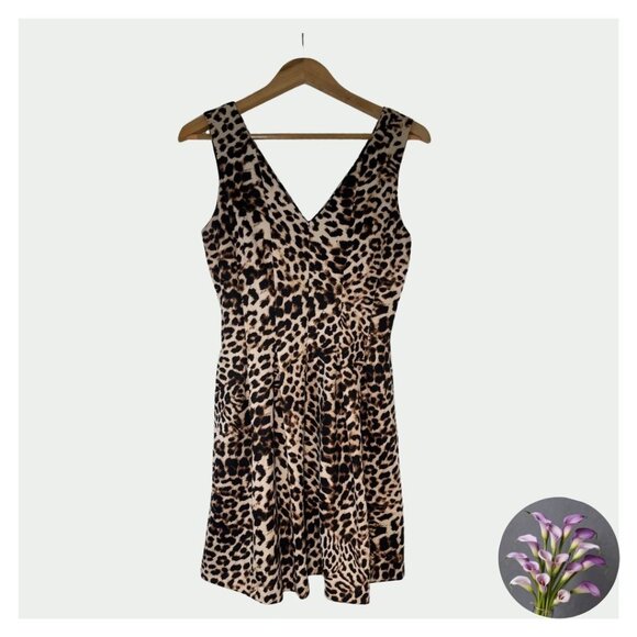Vince Camuto Animal Print, V-Neck Sleeveless Fit and Flare Party Dress - Size 8 - Picture 1 of 2